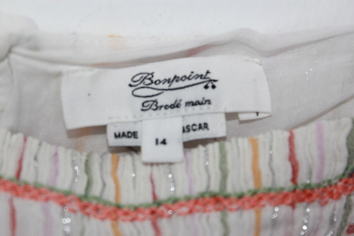 tweedehands zomerse gesmokte en gestreepte jurk in multicolour met korte mouwen maat 158-164 van bonpoint
