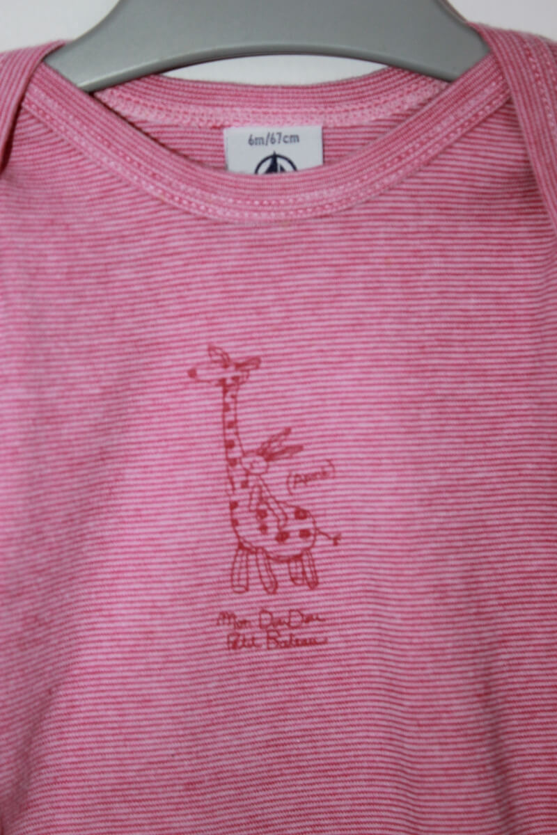 preloved katoenen roze overslagromper met lange mouwen van petit bateau in maat 68 voor een baby meisje