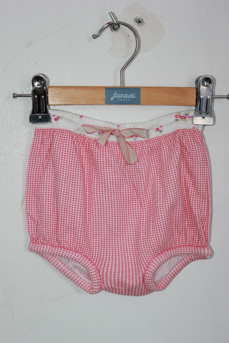 preloved katoenen zomers roze met ecru gebloemd 2-delig setje van petit bateau in maat 56 voor een baby meisje