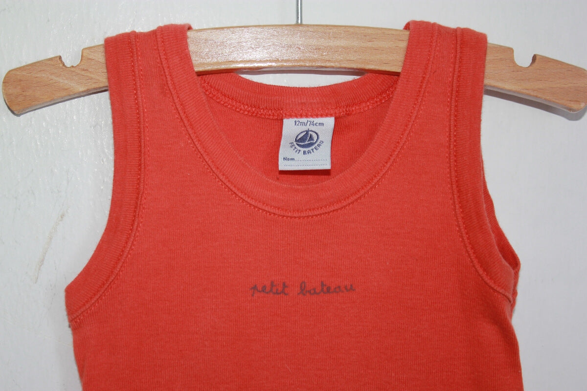 preloved unisex katoenen oranje mouwloze romper van petit bateau in maat 74