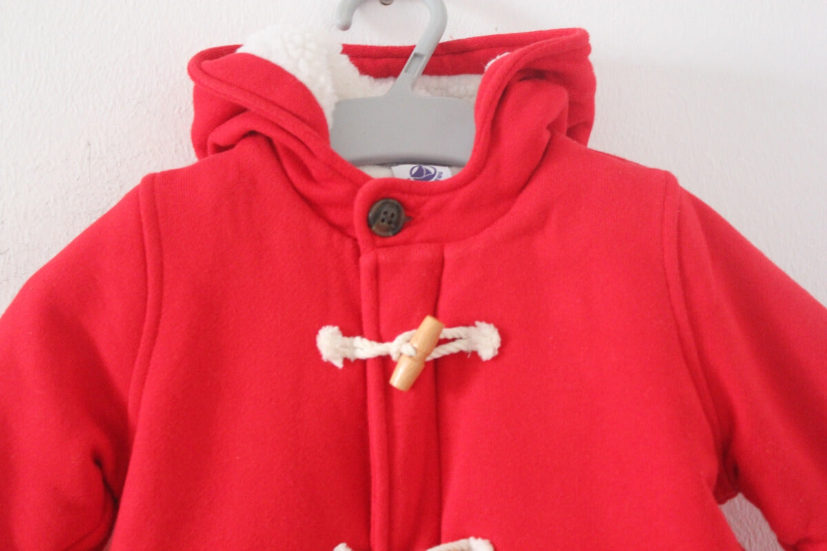 preloved unisex rode houtje-touwtje jas met capuchon en sherpa voering van petit bateau in maat 62