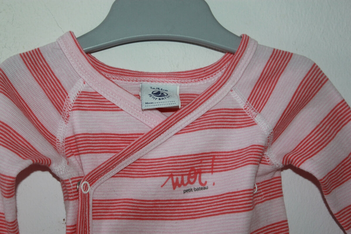preloved roze gestreepte overslagromper met lange mouwen van petit bateau in maat 56