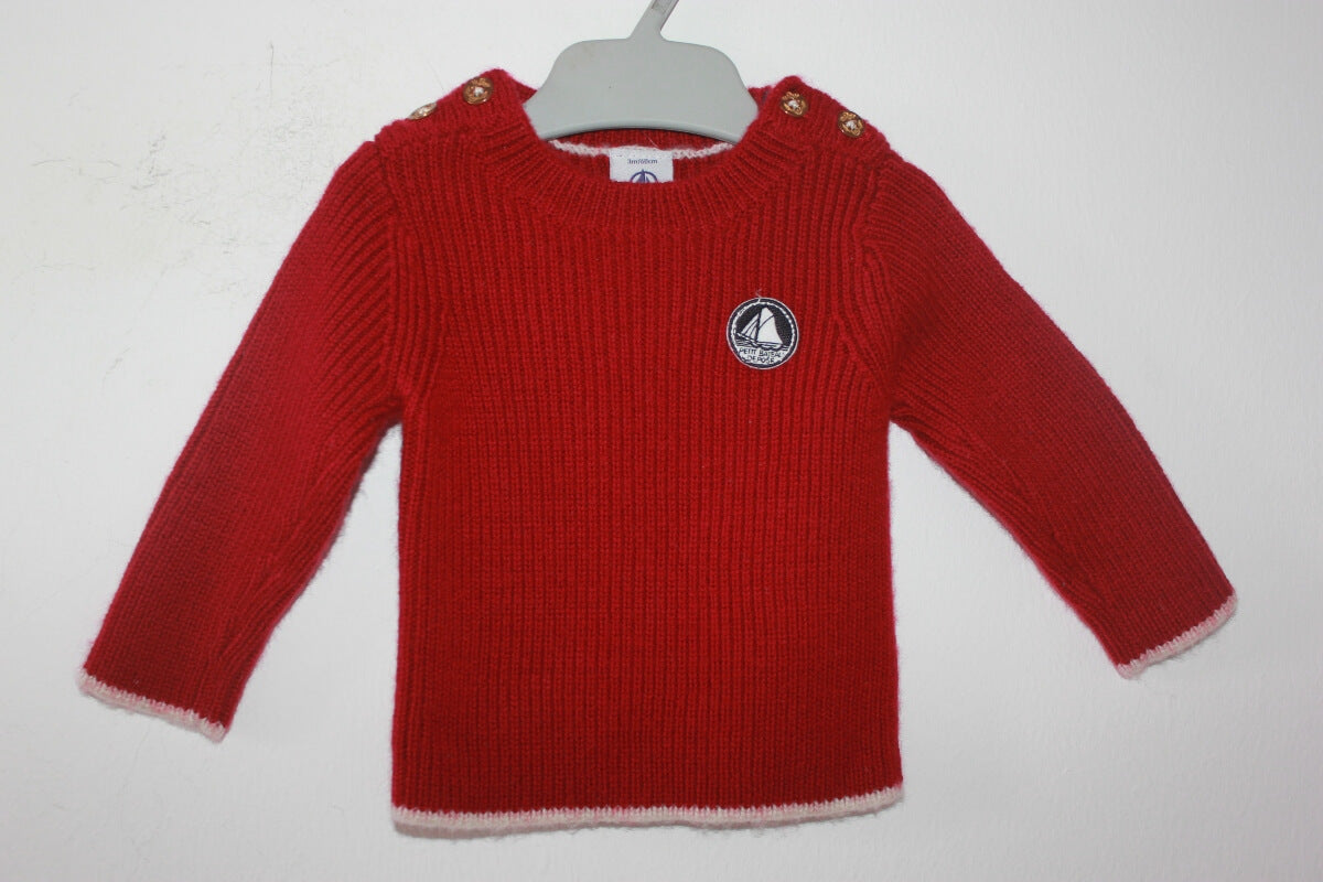 preloved wollen bordeauxrode trui in maat 62 voor een baby jongen van petit bateau