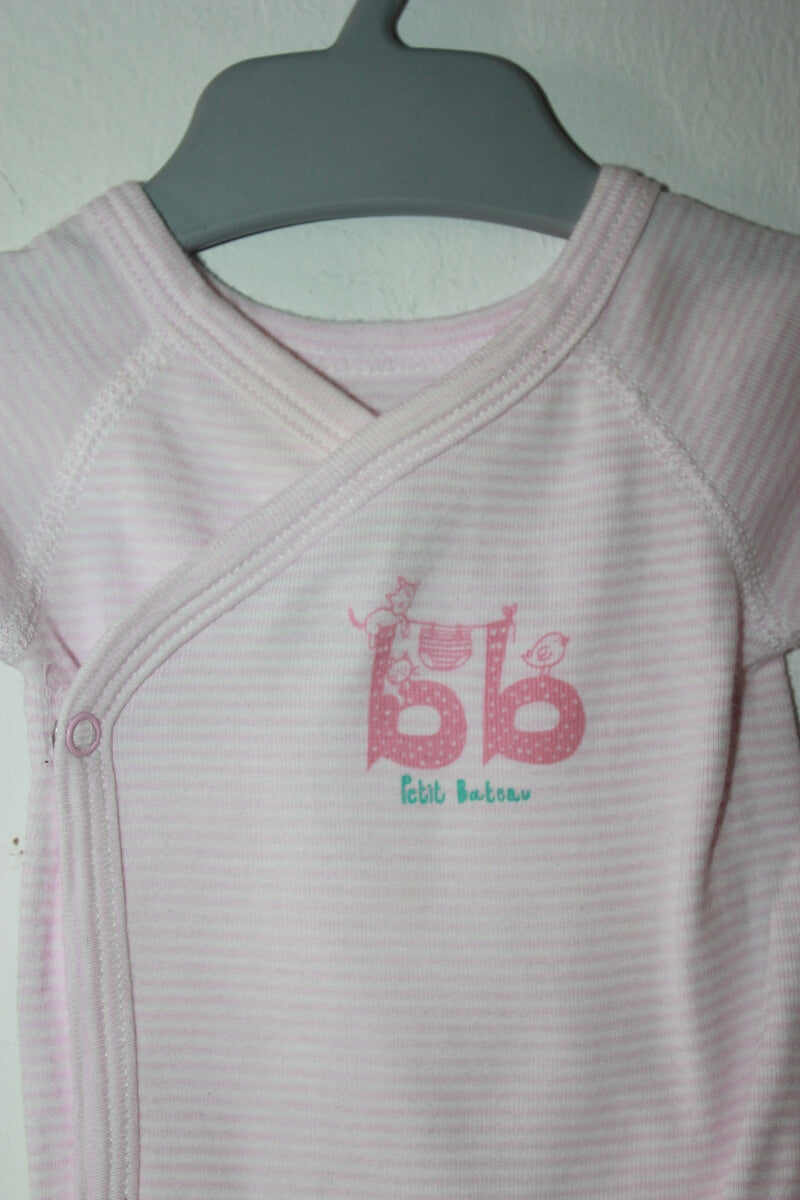 preloved katoenen roze met wit gestreepte overslagromper met lange mouwen in maat 50 van petit bateau