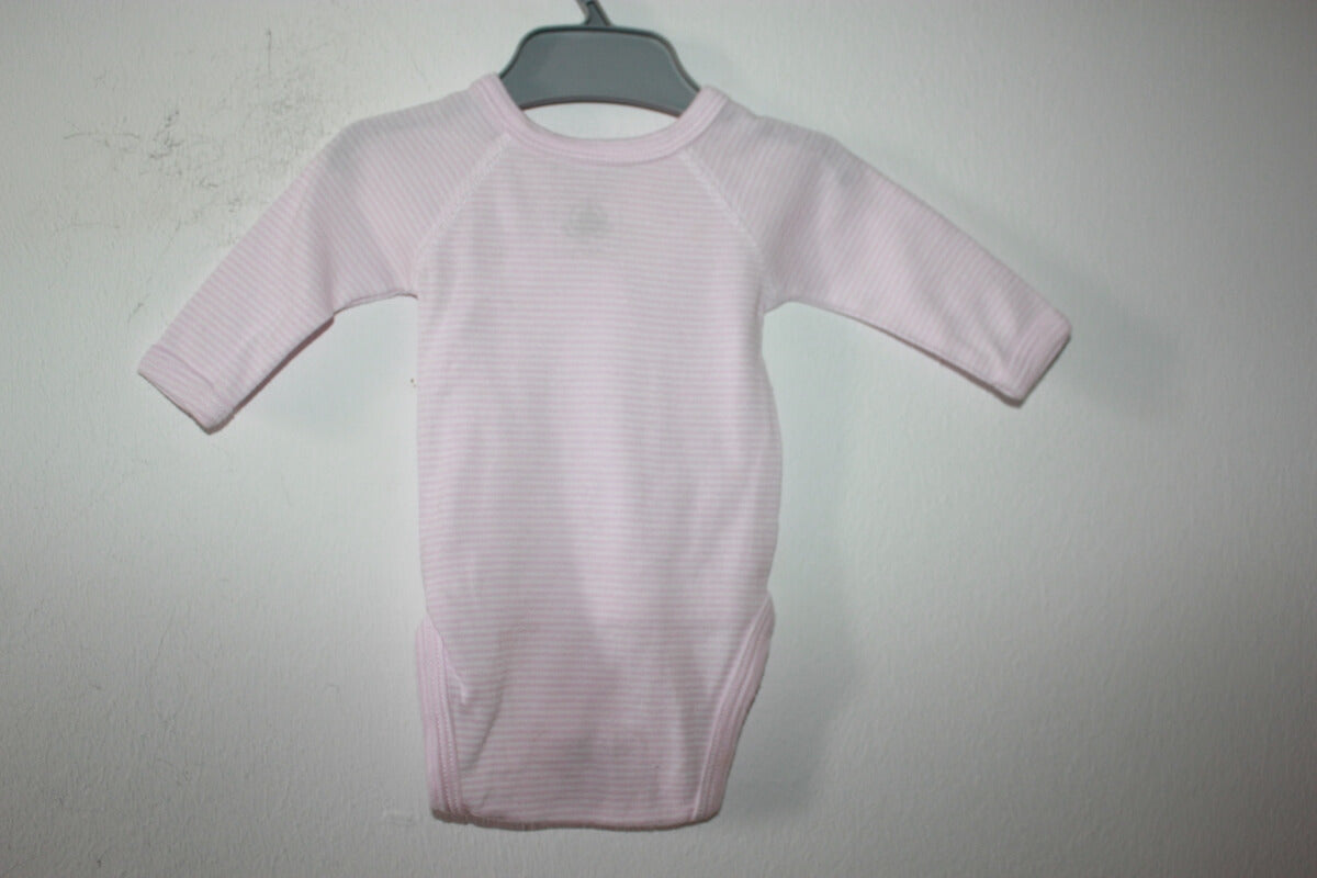 preloved katoenen roze met wit gestreepte overslagromper met lange mouwen in maat 50 van petit bateau