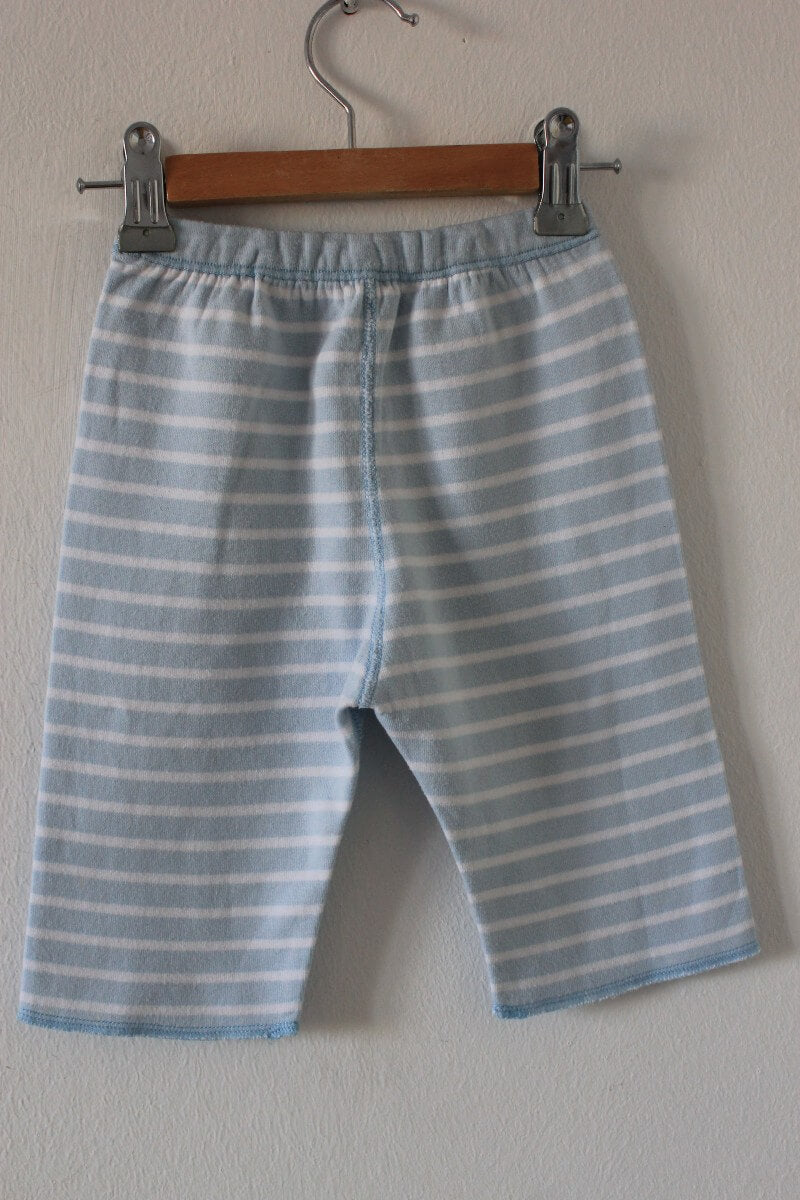 preloved unisex lichtblauw met witte gestreepte lange broek van petit bateau in maat 68