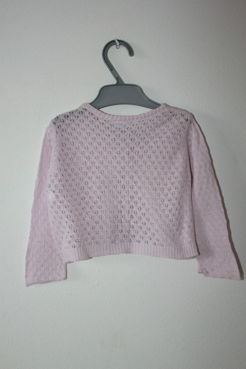 preloved katoenen zomers lila-roze ajour vestje van petit bateau in maat 62 voor een baby meisje