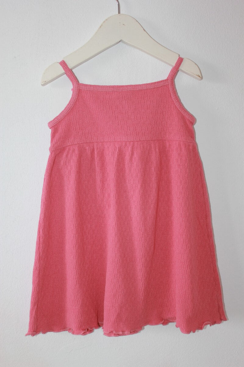 preloved katoenen zomerse koraalroze jurk met schouderbandjes van petit bateau in maat 68