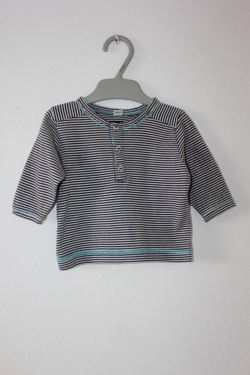 preloved unisex katoenen donkerblauw met wit gestreepte longsleeve van petit bateau in maat 62 voor een baby
