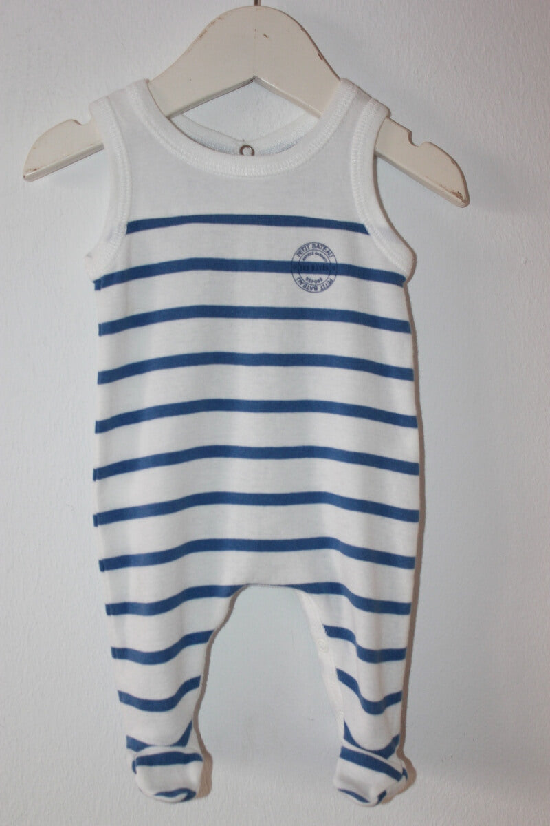 preloved katoenen blauw met wit gestreept setje van petit bateau in maat 46 voor een baby jongen