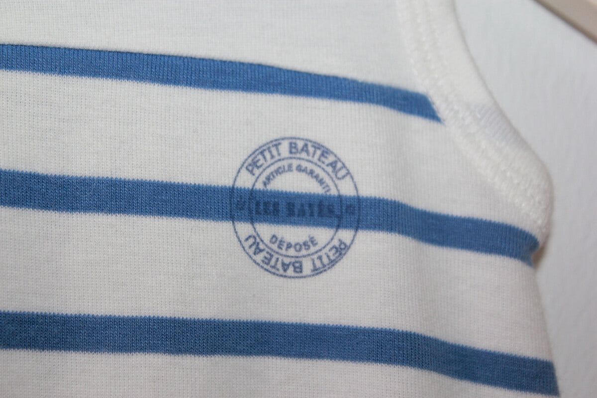preloved katoenen blauw met wit gestreept setje van petit bateau in maat 46 voor een baby jongen