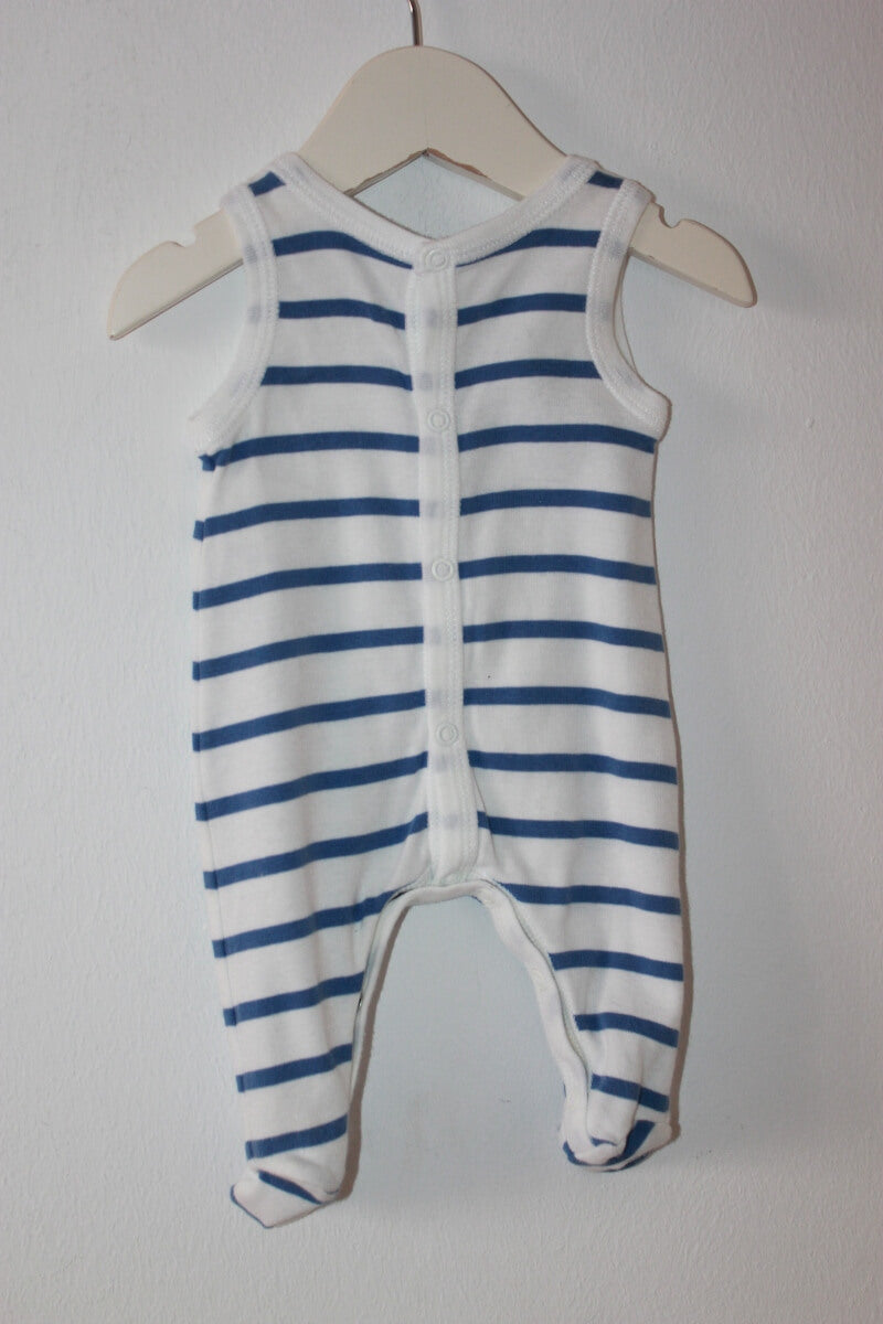 preloved katoenen blauw met wit gestreept setje van petit bateau in maat 46 voor een baby jongen