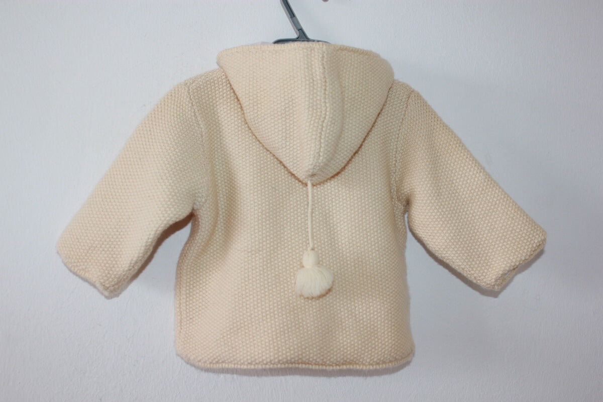preloved unisex wollen creme jasje met capuchon van petit bateau in maat 56