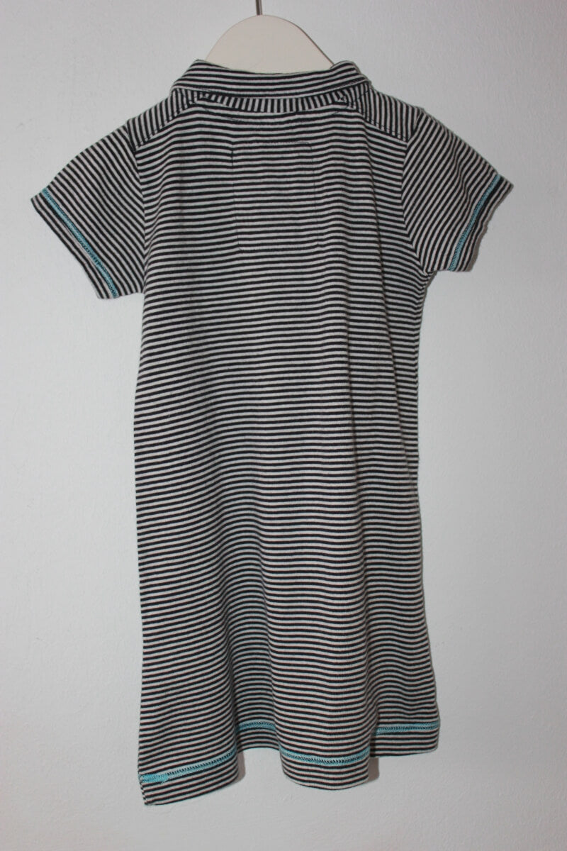 tweedehands katoenen zomerse donkerblauw-wit gestreepte jurk met korte mouwen van petit bateau in maat 74