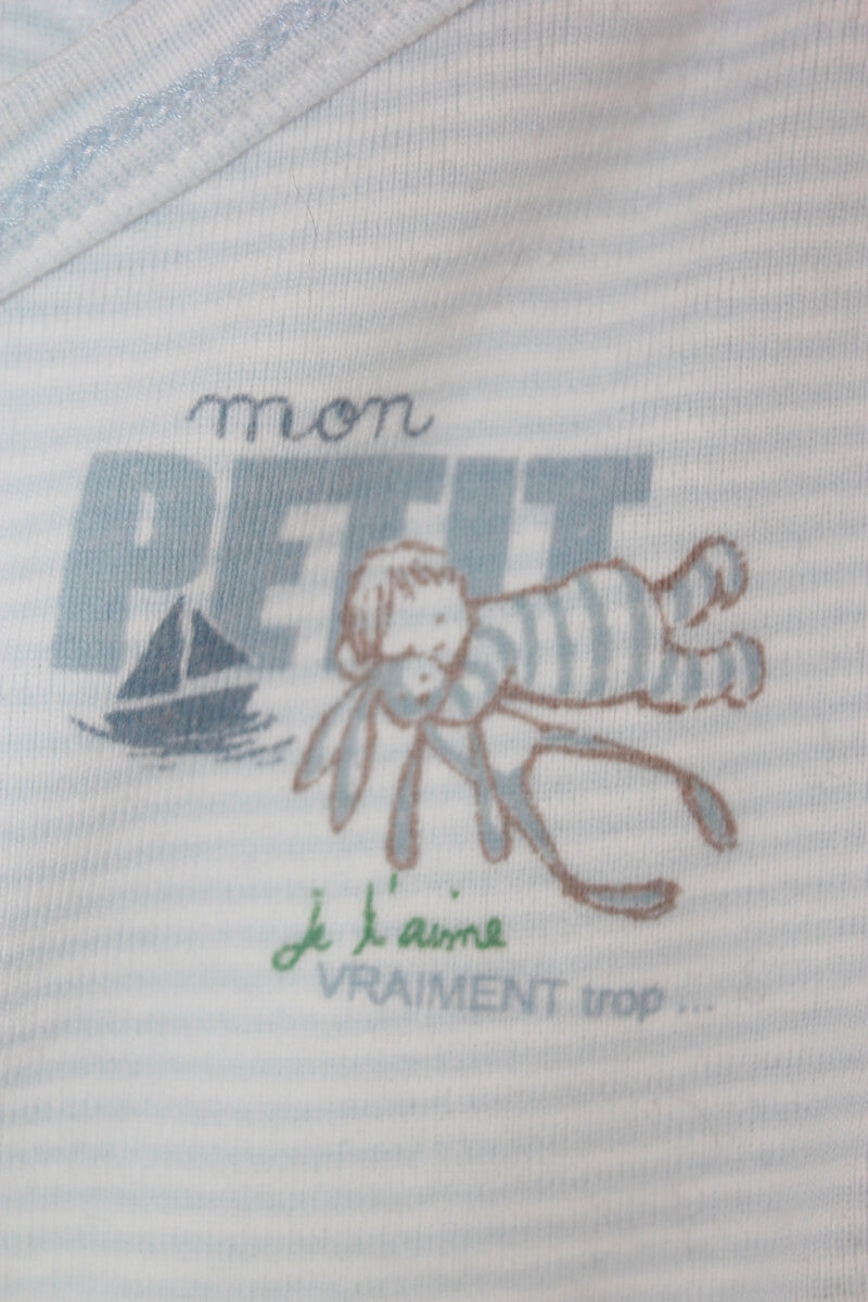 tweedehands unisex katoenen blauw-wit rompertje met lange mouwen in maat 62 van petit bateau