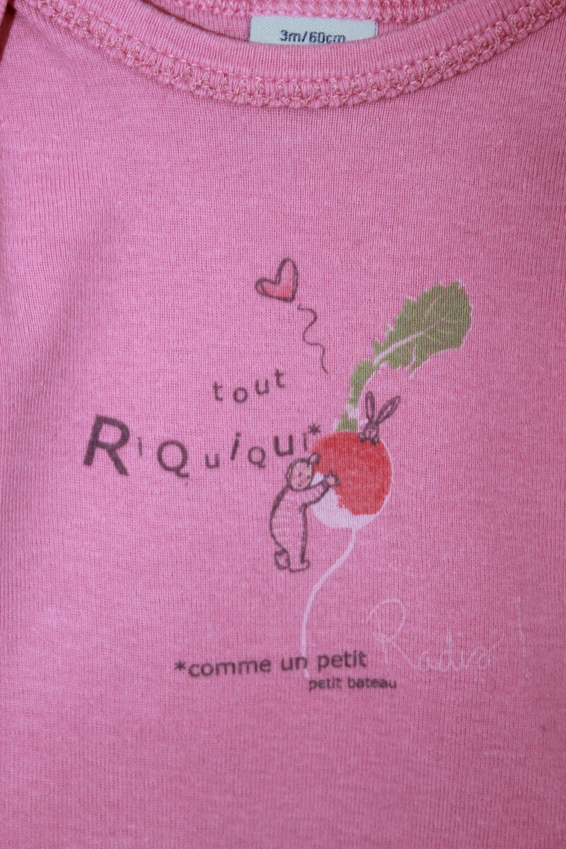 tweedehands katoenen roze romper met lange mouwen in maat van 62 petit bateau