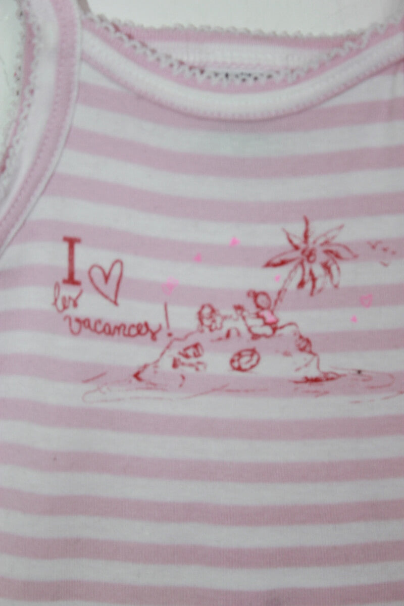 tweedehands mouwloze roze en wit gestreepte romper in maat 68 van petit bateau