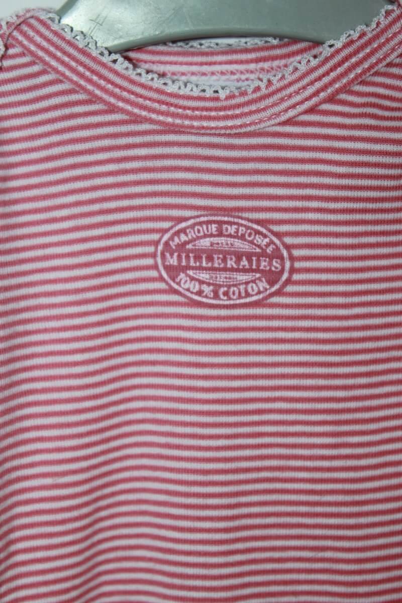 tweedehands katoenen roze en wit gestreepte romper met lange mouwen in maat 62 van petit bateau