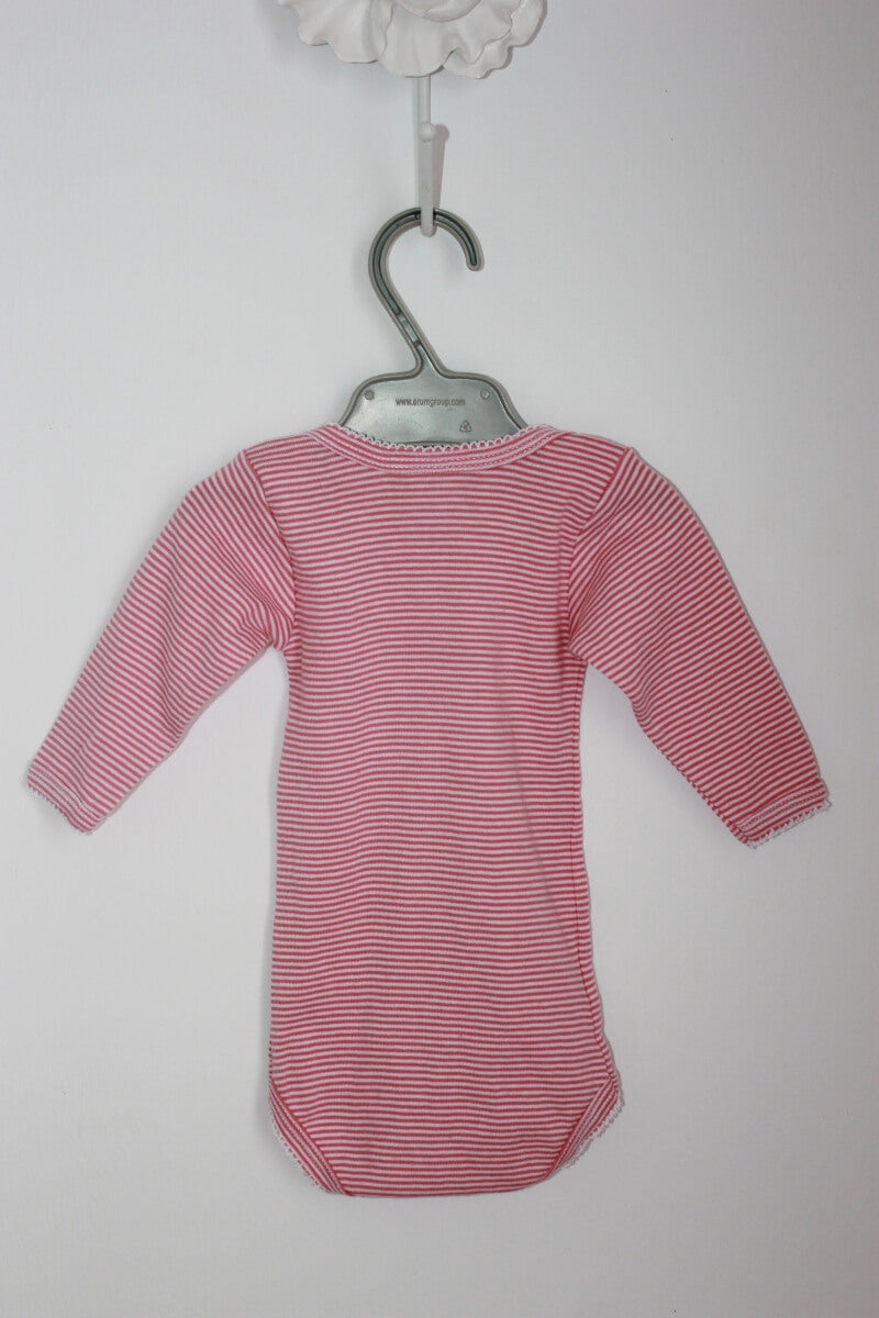 tweedehands katoenen roze en wit gestreepte romper met lange mouwen in maat 62 van petit bateau