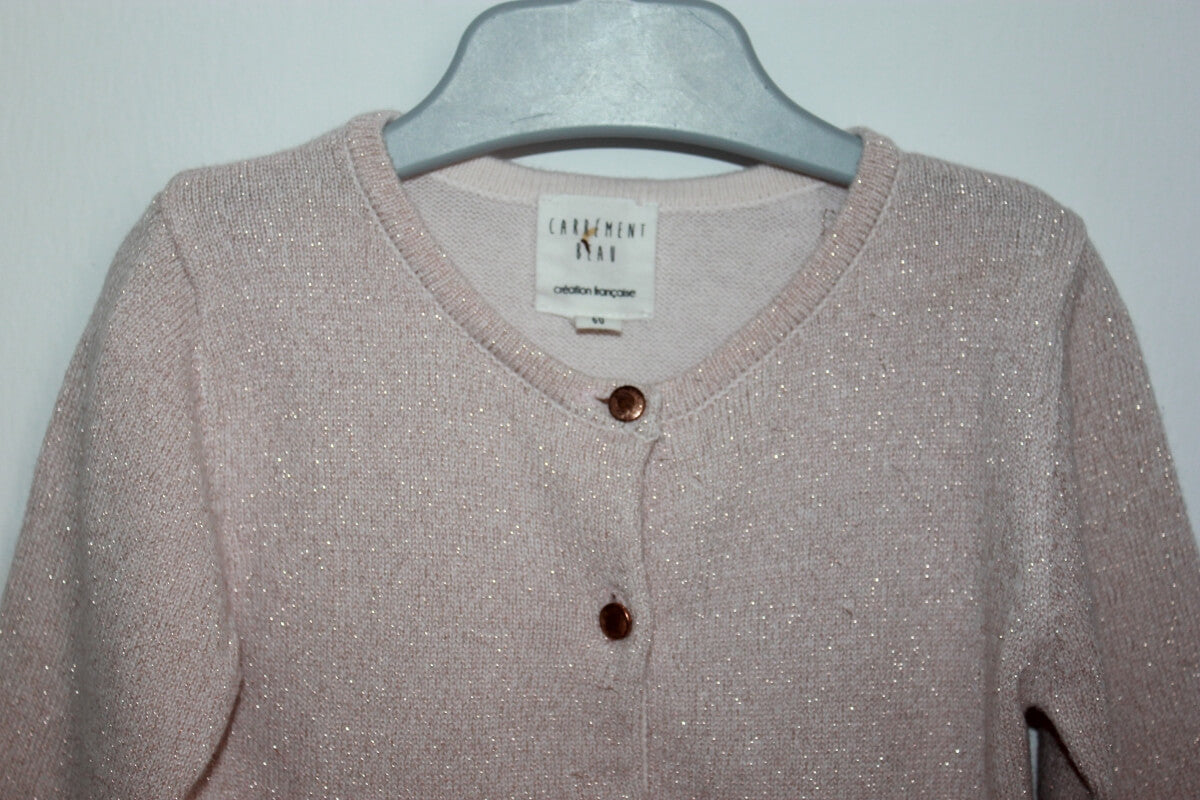 tweedehands roze vest met glitter en volant van carrément beau in maat 62 voor een baby meisje