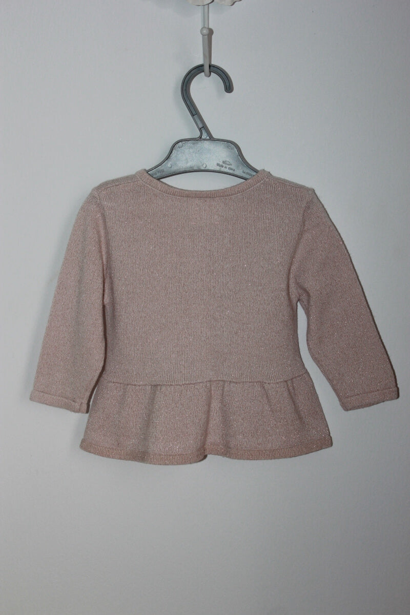 tweedehands roze vest met glitter en volant van carrément beau in maat 62 voor een baby meisje
