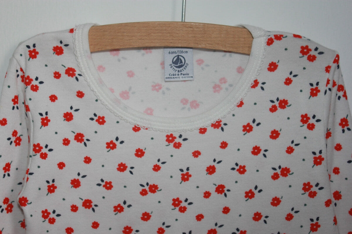 preloved katoenen gebloemde longsleeve in multicolour van petit bateau, maat 116 voor een meisje