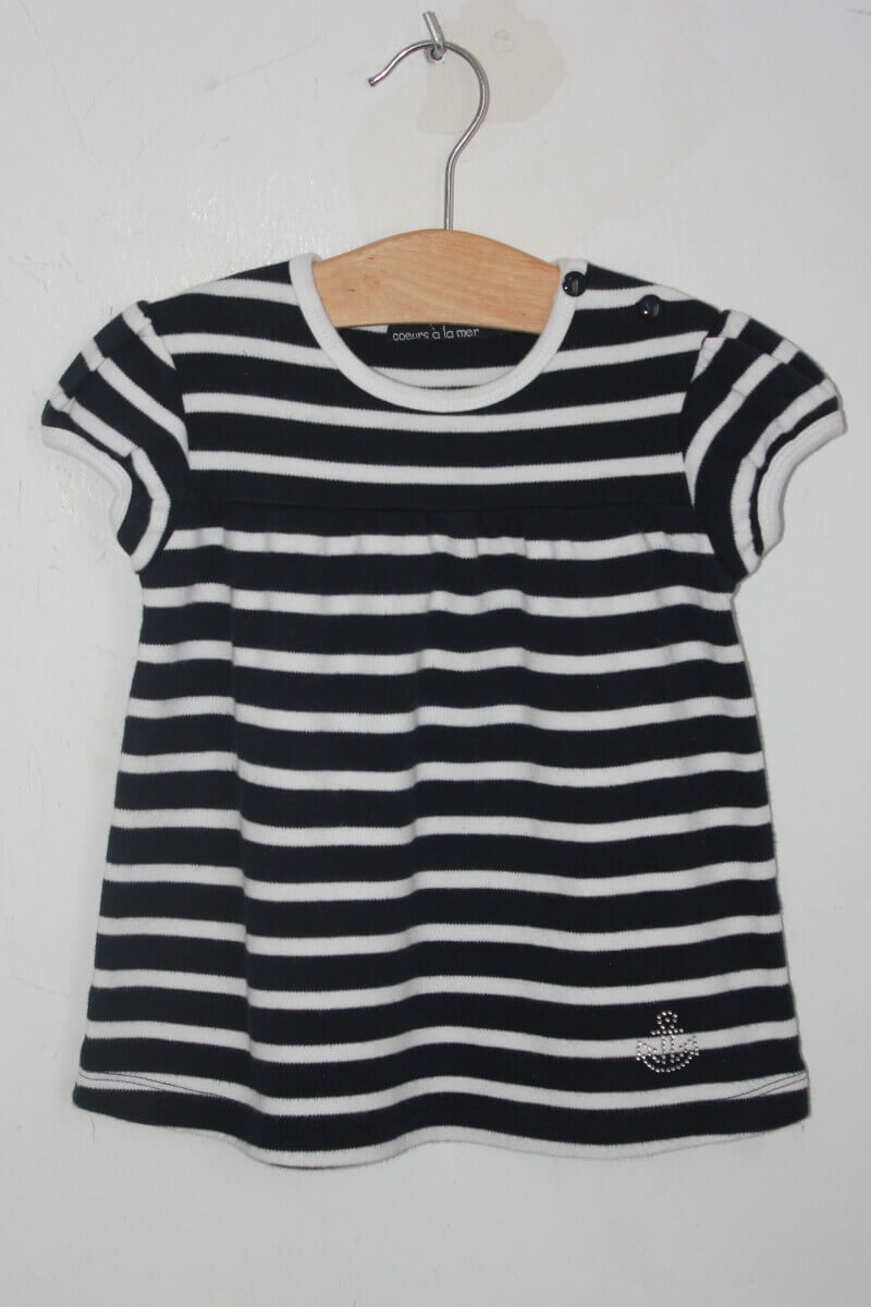preloved donkerblauw en wit gestreept t-shirt maat 86 baby meisje van Les petits coeurs a la mer