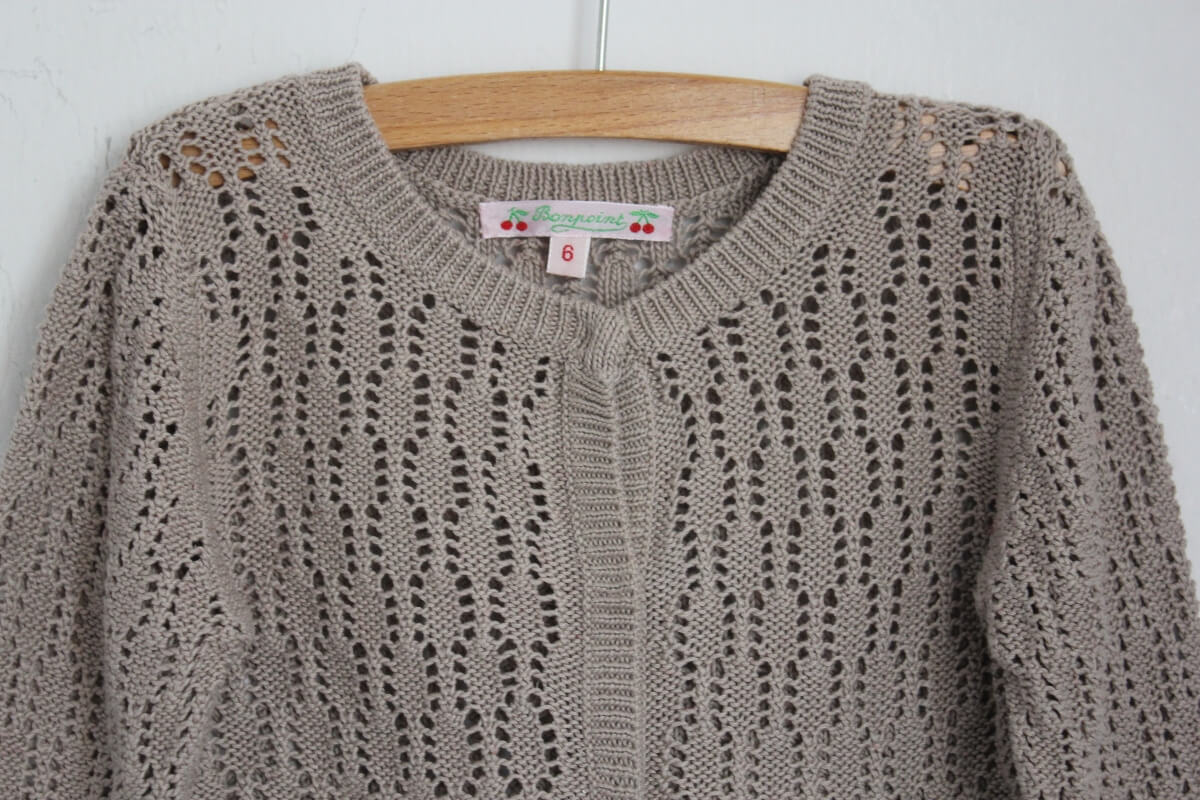 tweedehands-beige-ajour-vest-maat-92-meisje-bonpoint