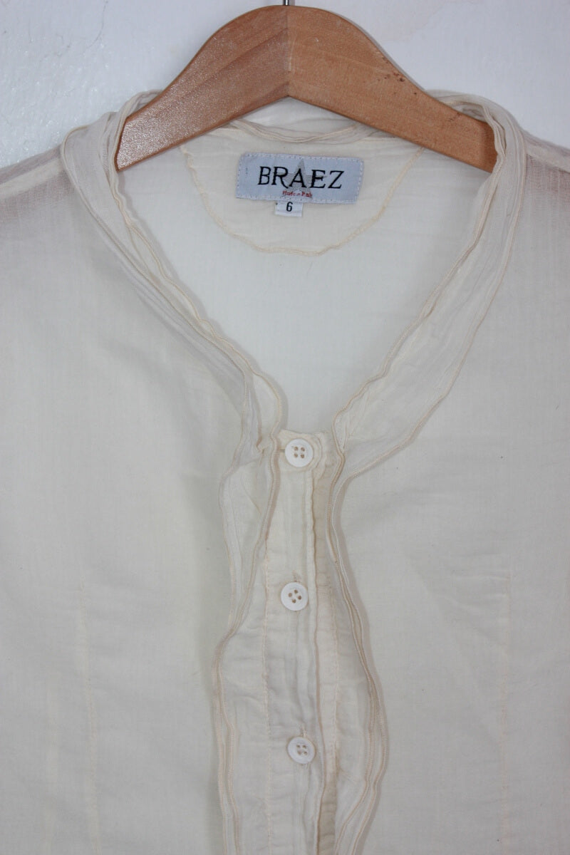 tweedehands creme blouse lange mouwen maat 116 braez