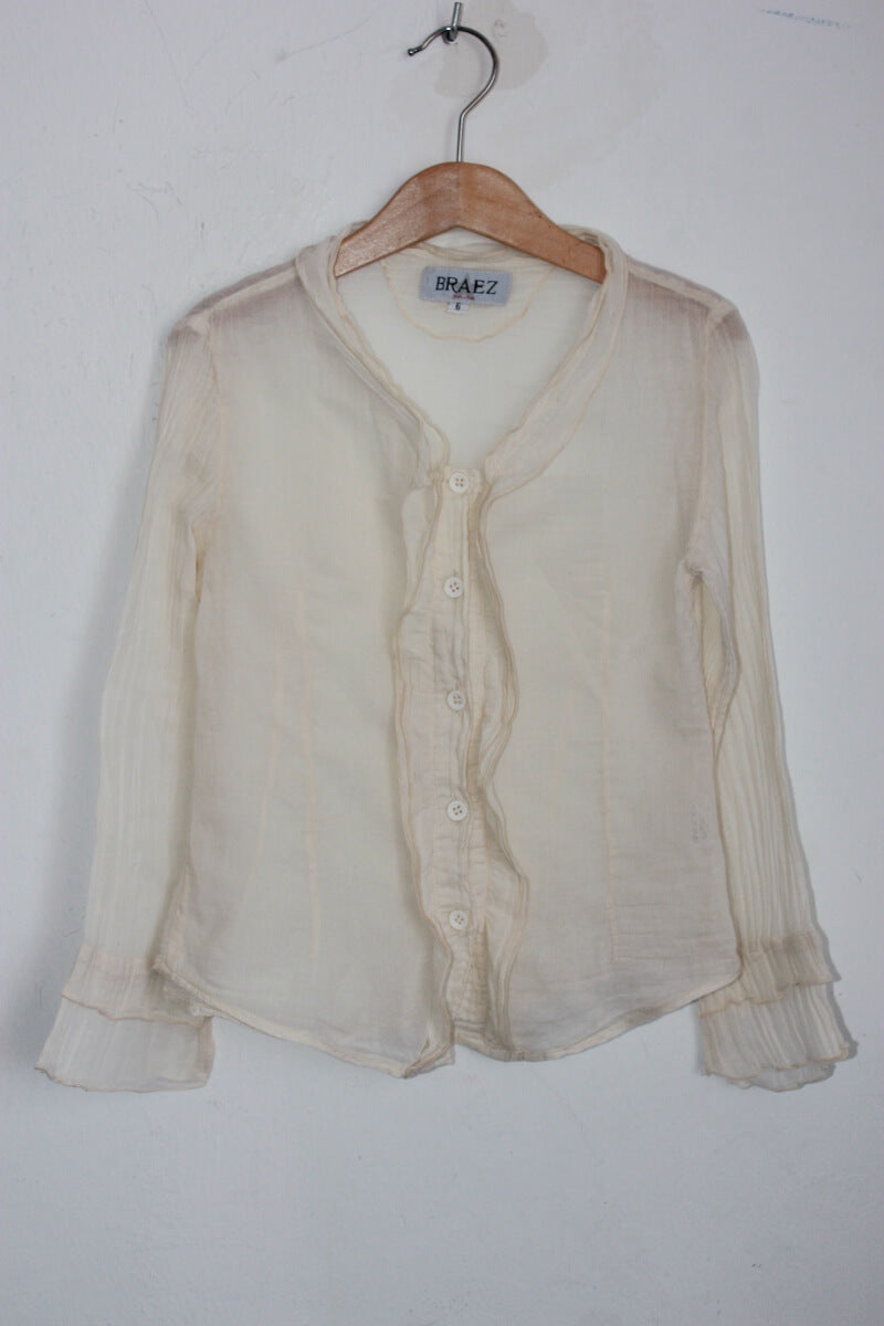 tweedehands creme blouse lange mouwen maat 116 braez