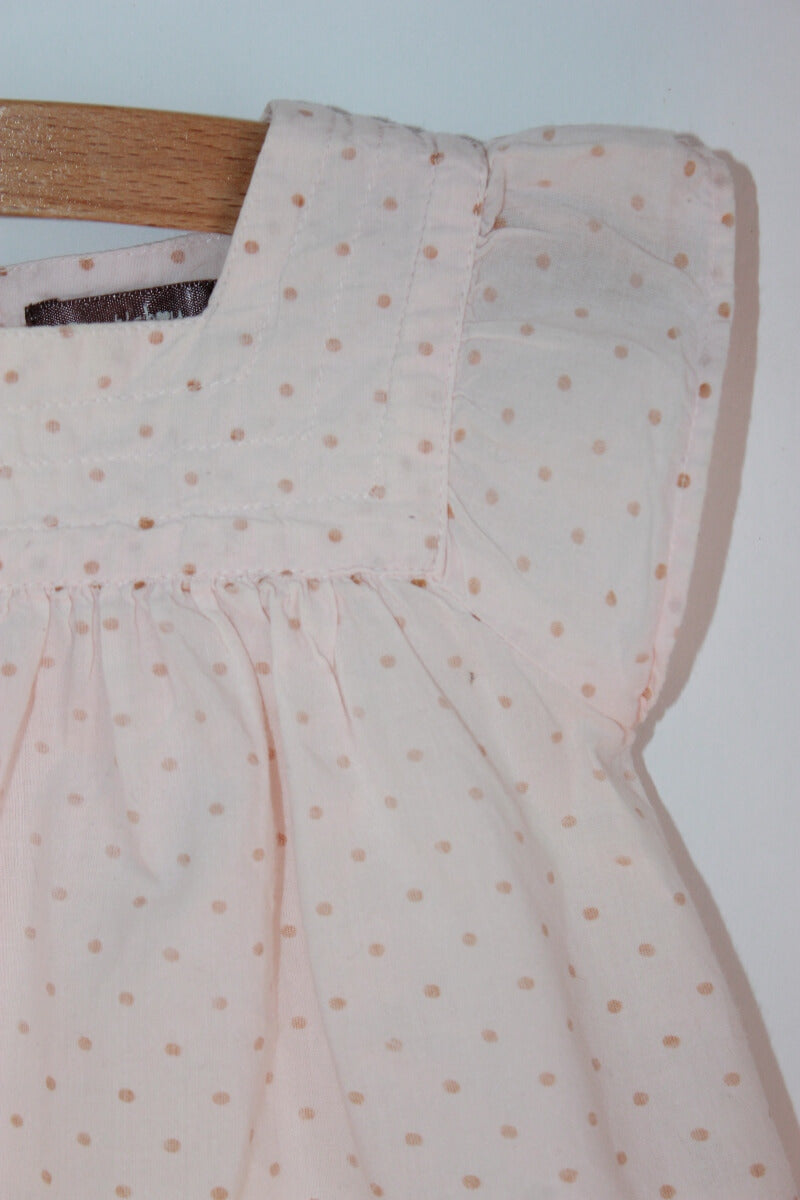 preloved katoenen zomerse roze blouse met stipjes en korte mouwen in maat 62 van boutchou