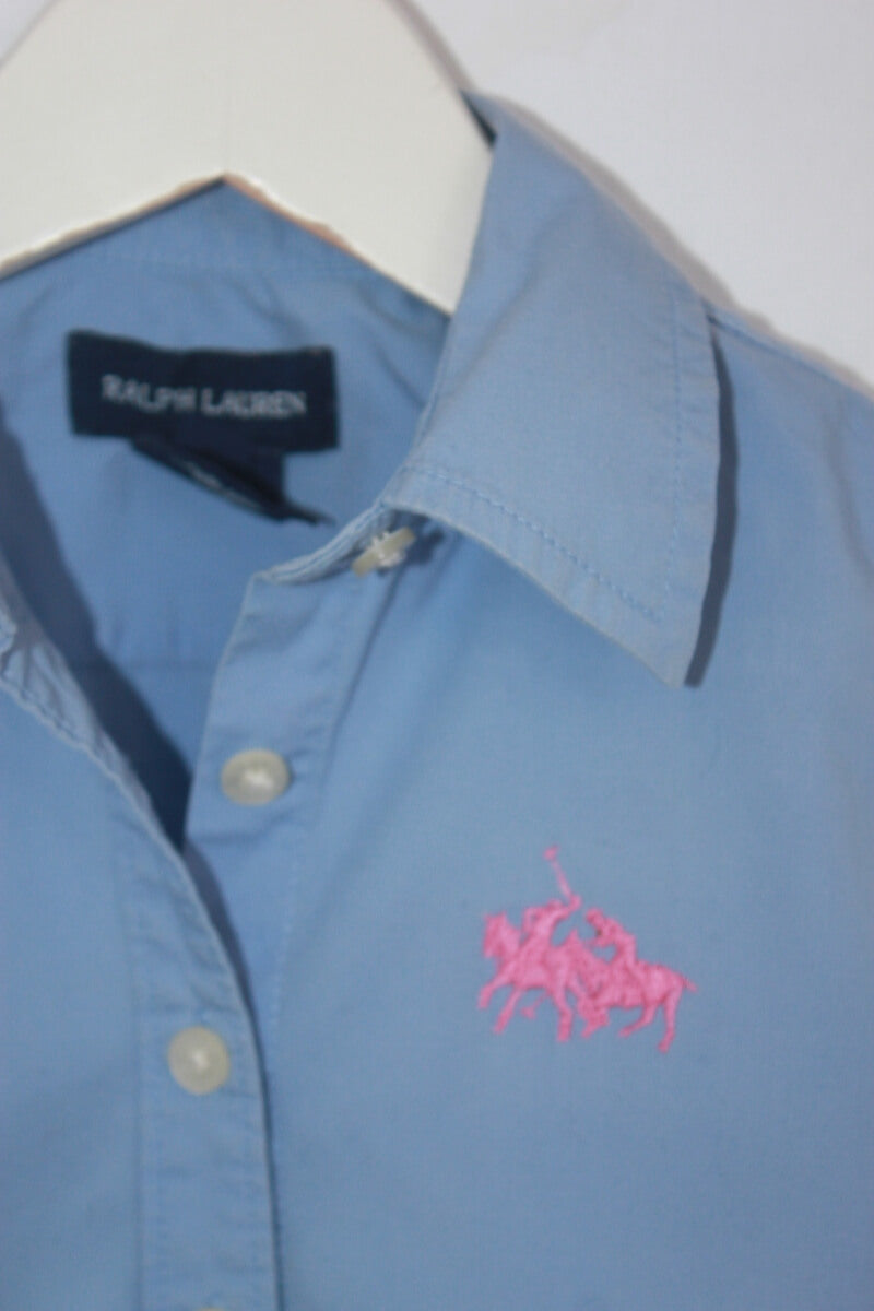tweedehands lavendelblauwe blouse met lange mouwen in maat 98 voor een meisje van ralph lauren