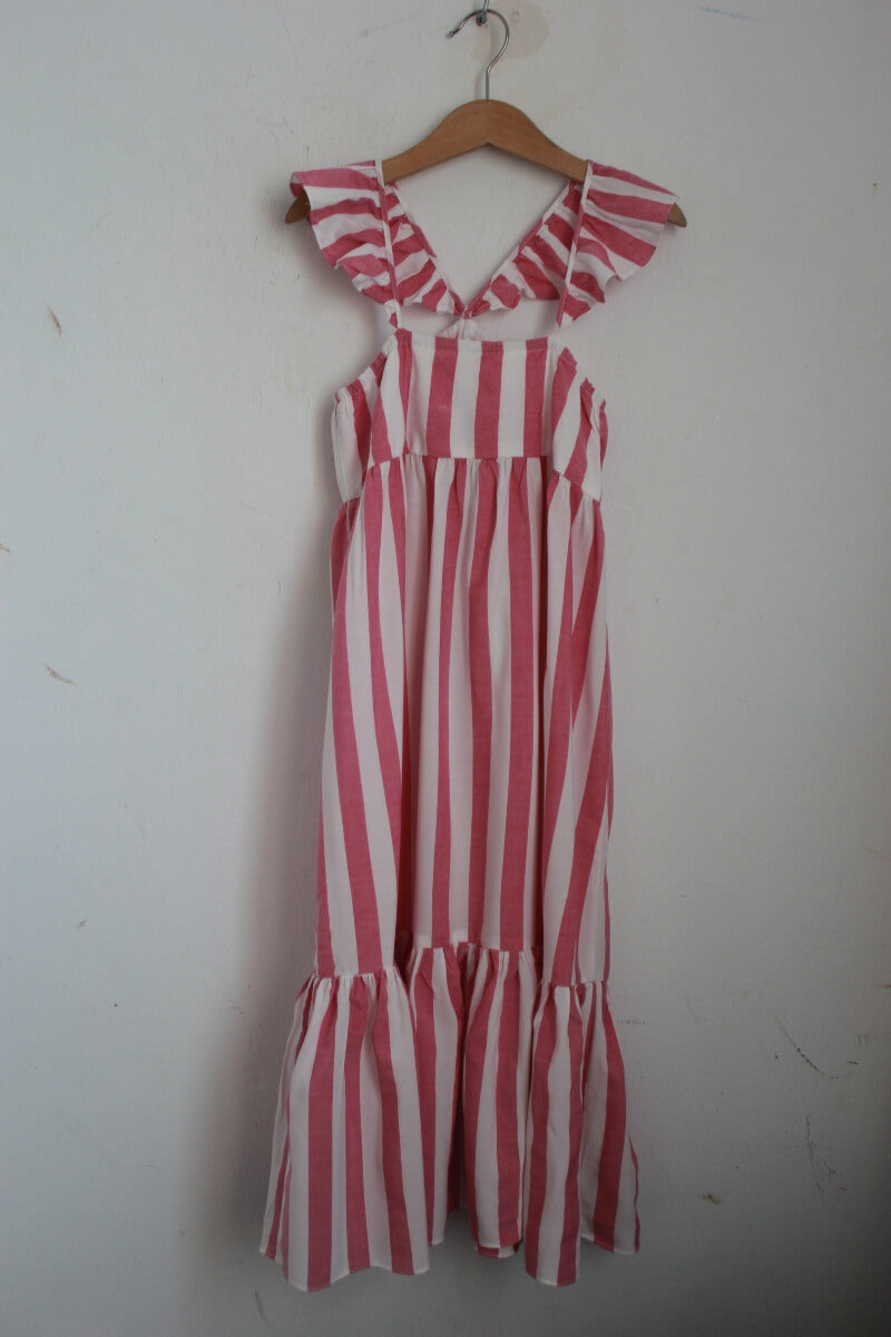 tweedehands roze wit gestreepte zomerse jurk maat 122 zara