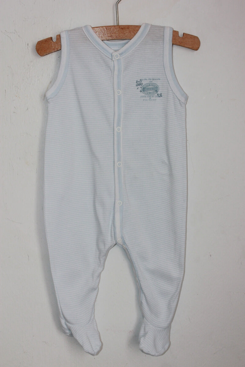 tweedehands blauw wit gestreept petit bateau mouwloos boxpakje maat 68