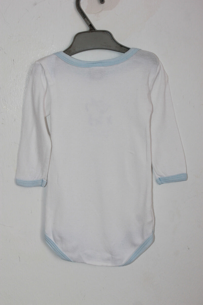 tweedehands wit-blauwe unisex romper lange mouwen maat 68 petit bateau
