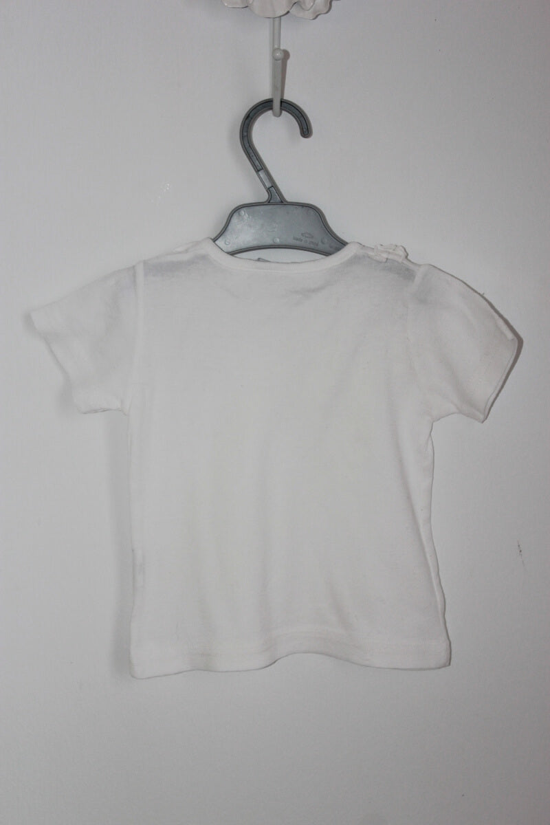preloved ecru t-shirt korte mouwen volants maat 74 baby meisje petit bateau