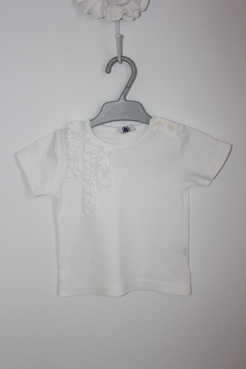 preloved ecru t-shirt korte mouwen volants maat 74 baby meisje petit bateau