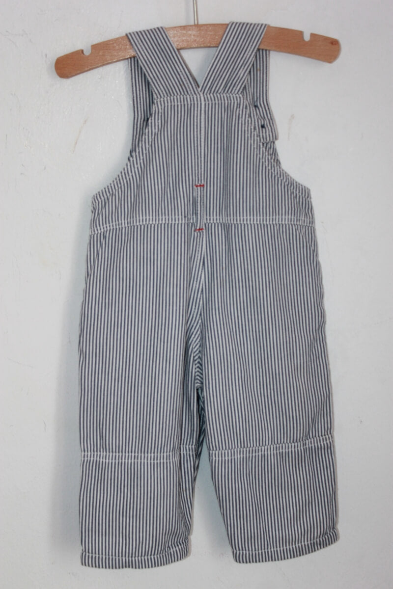 tweedehands donkerblauw wit gestreepte baby salopette babibou