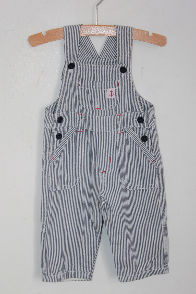 tweedehands donkerblauw wit gestreepte baby salopette babibou