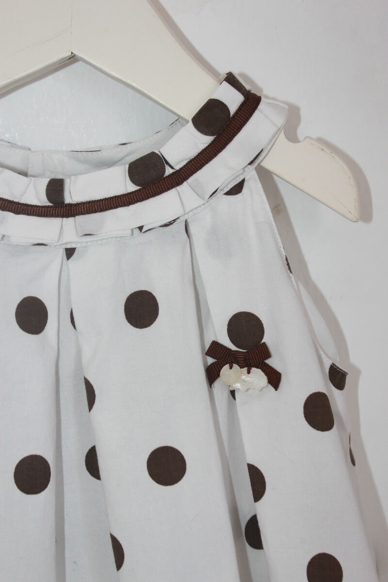 tweedehands witte zomerse jurk met bruine stippen maat 86 tartine et chocolat