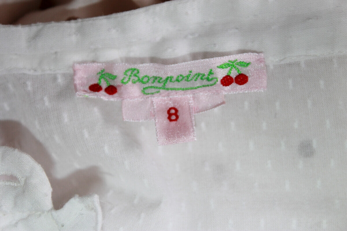 tweedehands katoenen creme blouse met korte mouwen en volants van bonpoint in maat 128