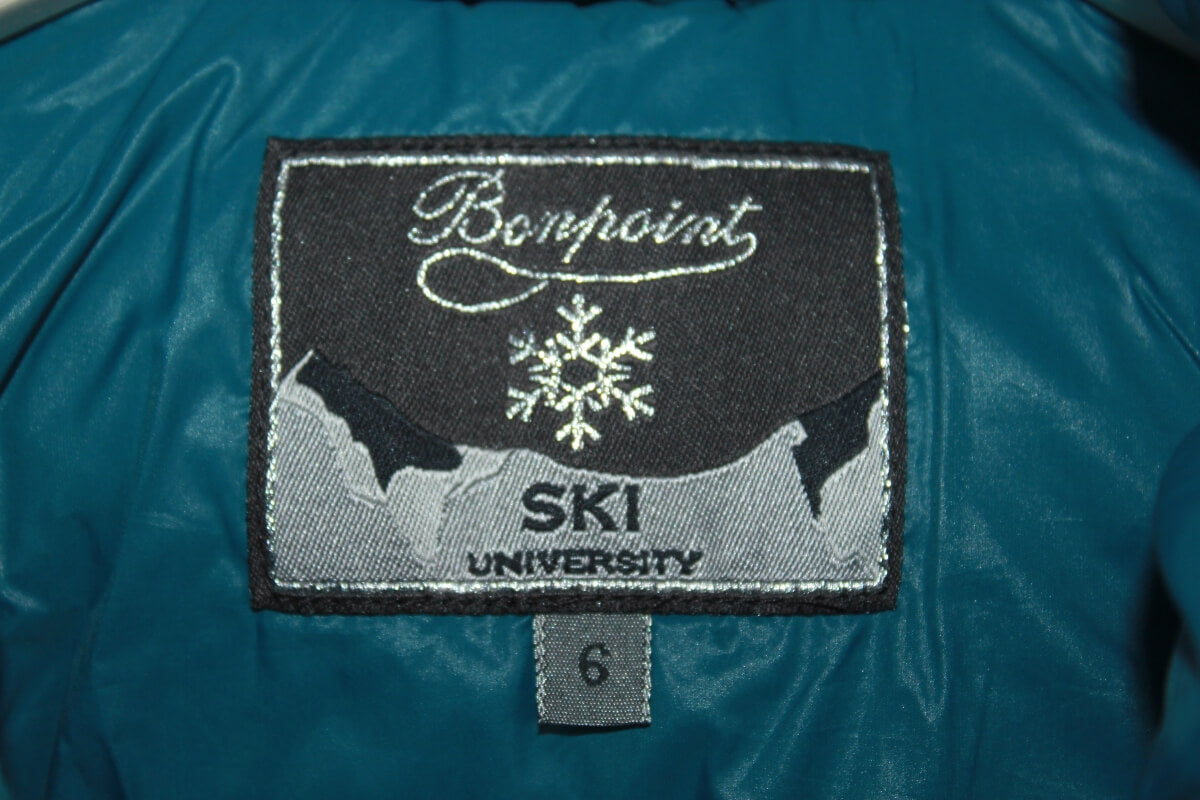 petrol blauwe unisex jas met capuchon met bontrand in maat 62-68 van Bonpoint