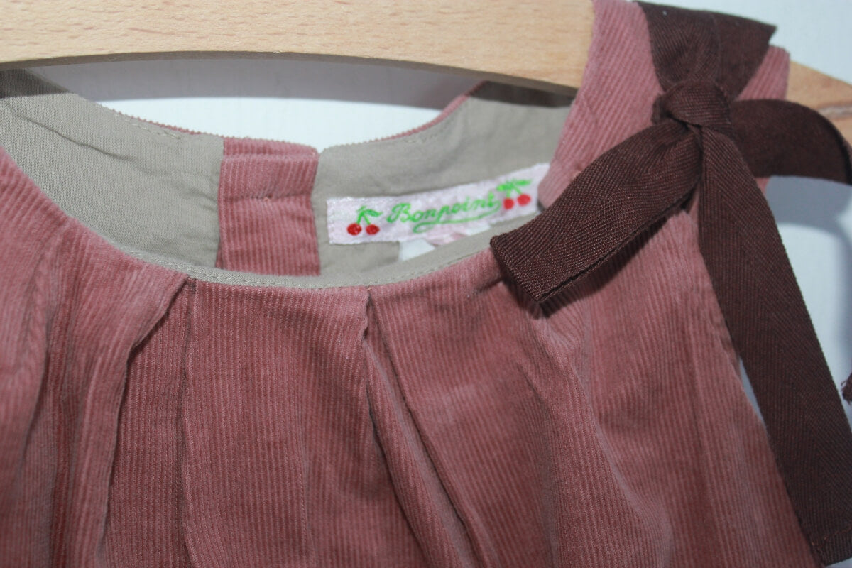 tweedehands mouwloze katoenen bruinroze corduroy jurk van bonpoint in maat 86
