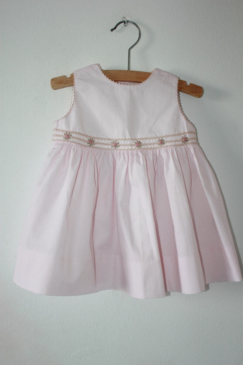tweedehands mouwloze katoenen lichtroze zomerse jurk van Bonpoint x la redoute maat 68