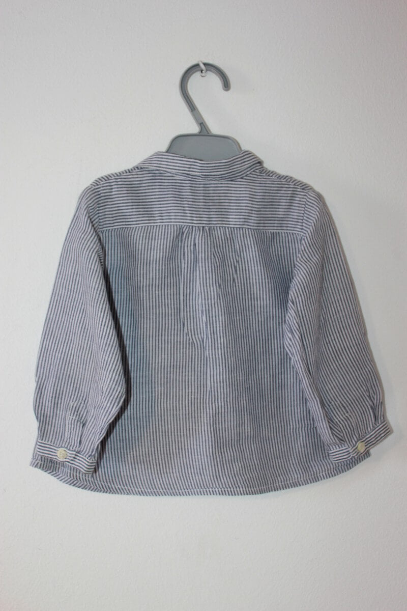 tweedehands zomers donkerblauw met wit gestreept overhemd met lange mouwen in maat 74 van bonpoint