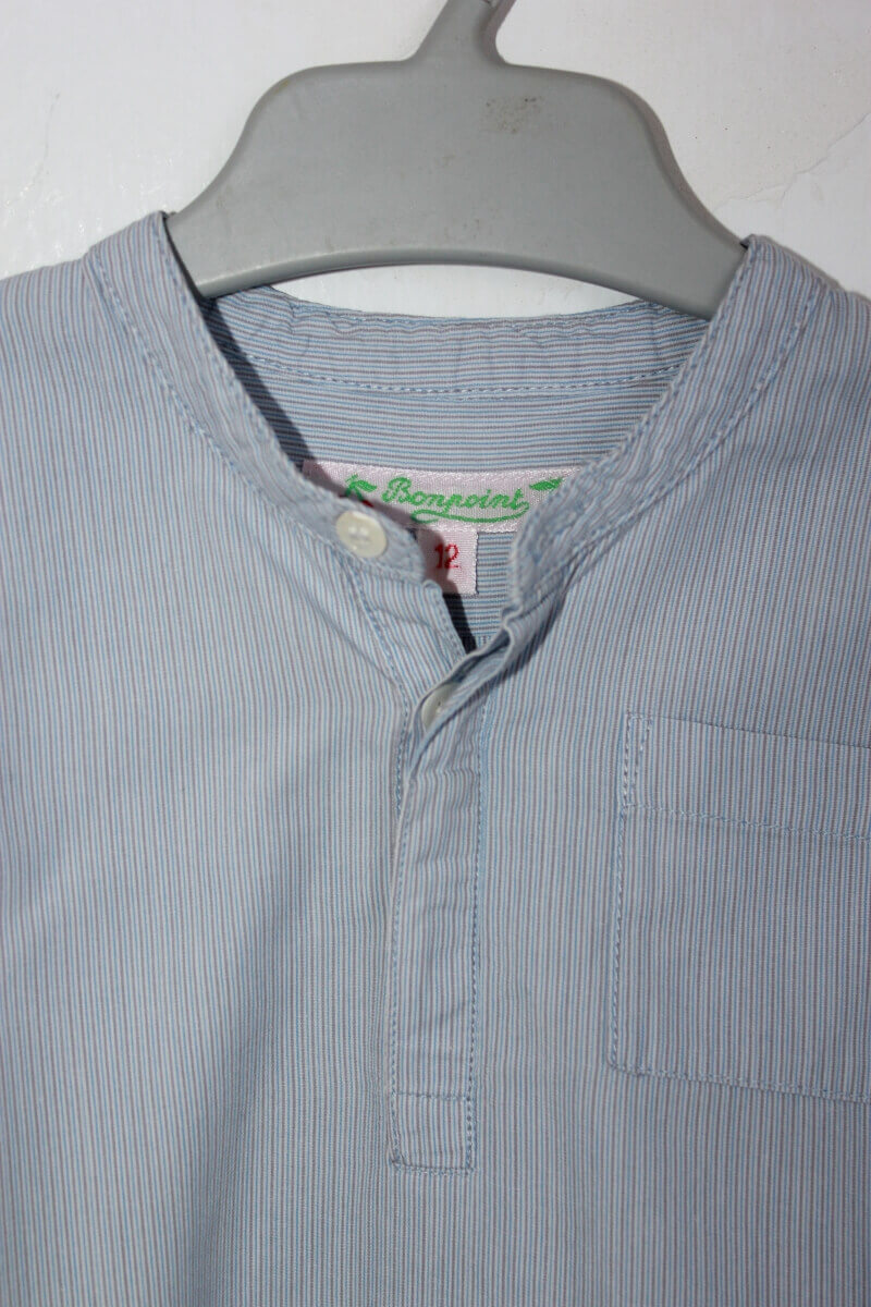 tweedehands katoenen blauw gestreept overhemd met lange mouwen van bonpoint in maat 74 voor een baby jongen
