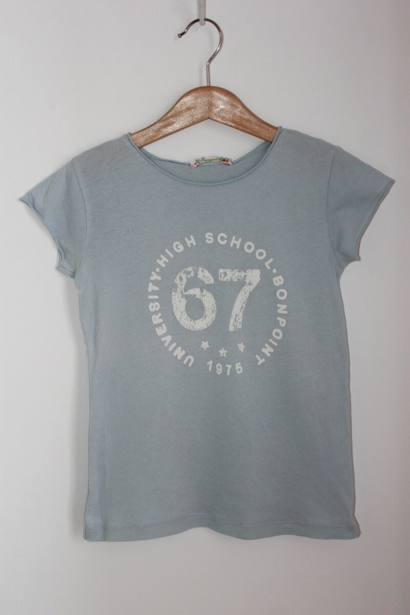 tweedehands lichtblauw t-shirt met korte mouwen van bonpoint in maat 122 voor een meisje