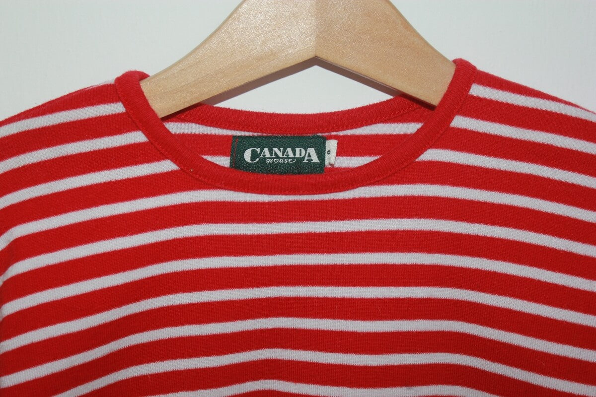 tweedehands unisex rood met wit gestreepte longsleeve van canada house in maat 128
