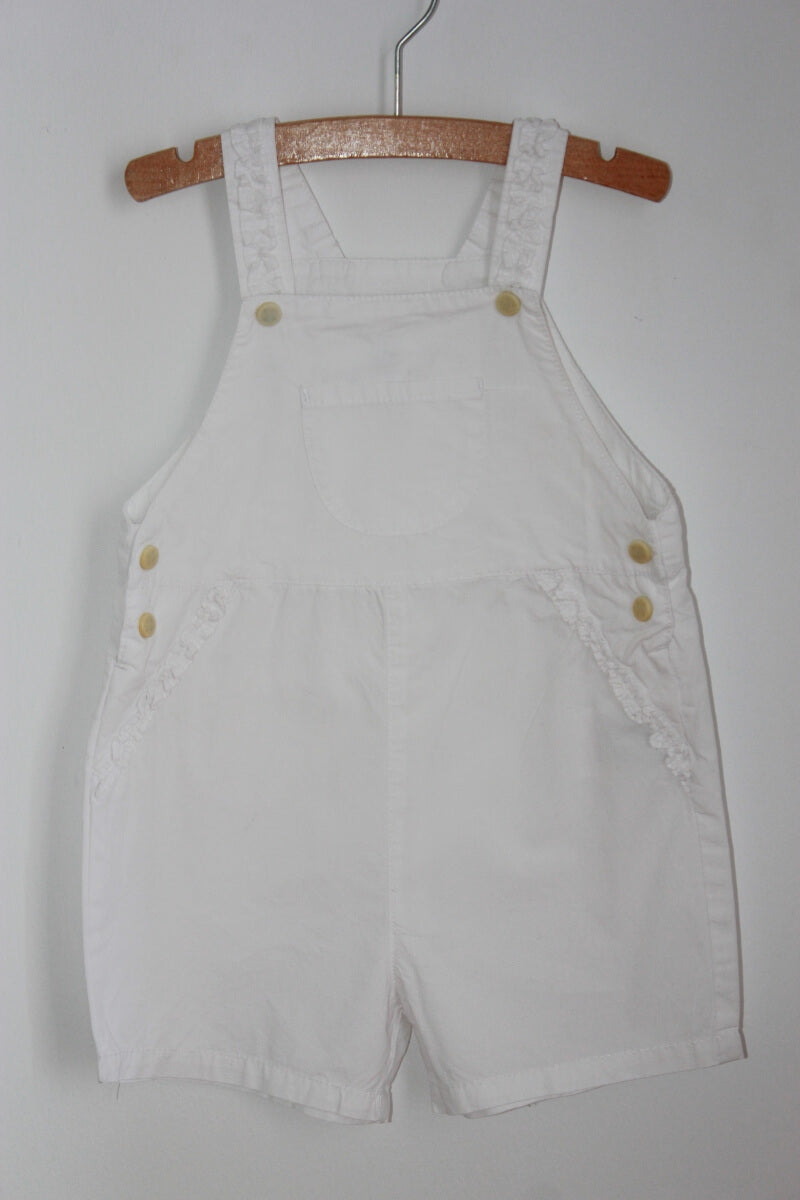 tweedehands katoenen korte witte salopette in maat 86 van dpam voor een baby meisje