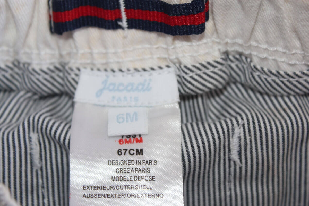 tweedehands katoenen donkerblauw met wit gestreepte lange broek in maat 68 voor een baby jongen van jacadi